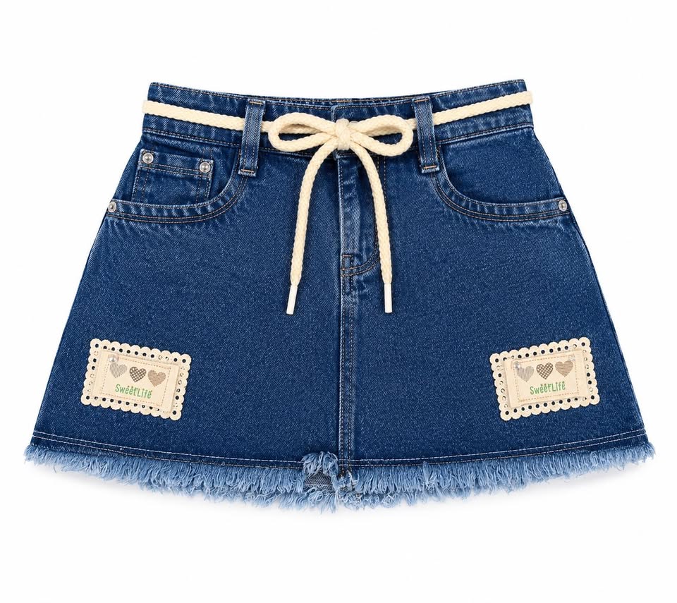 Girls' Denim Utility Skort with Drawstring