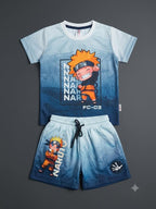 Boys Blue Naruto Anime Printed T-Shirt and Shorts Set