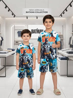 Boys Blue Graphic Printed Shirt & Shorts Co-ord Set