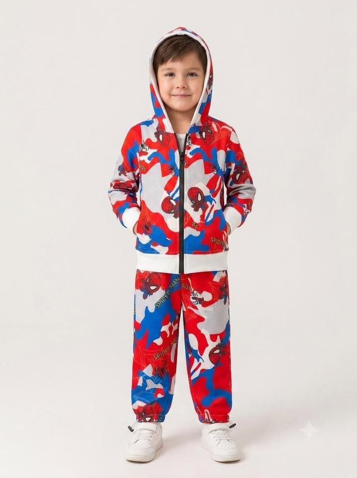 Kids Bright Patterned Zip-Up Hoodie & Joggers Set