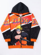 Boys Orange Zip-Up Graphic Hooded Jacket dual wear