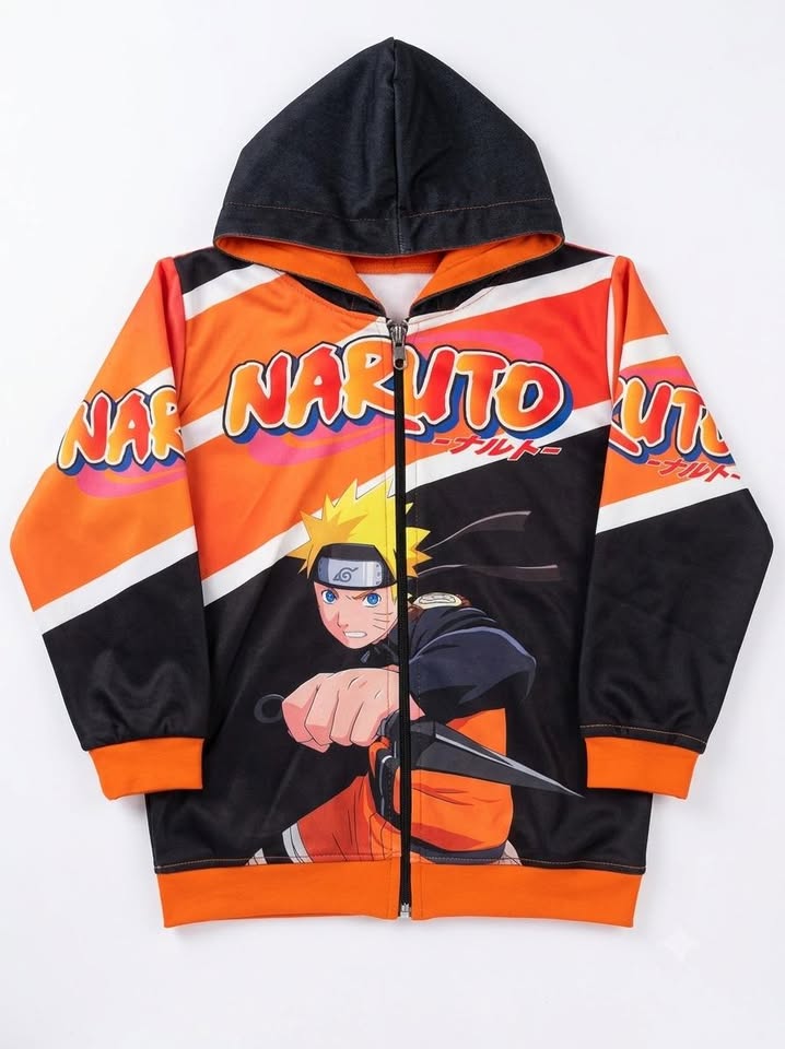Boys Orange Zip-Up Graphic Hooded Jacket dual wear