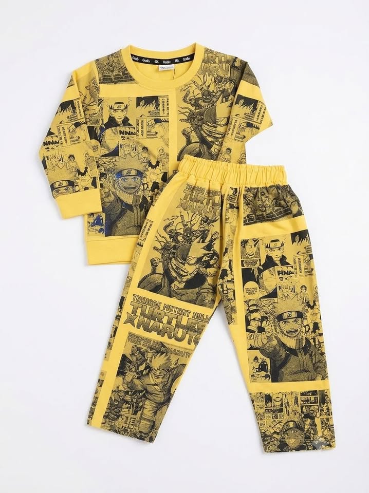 Boys Yellow Graphic Printed Top and Pants Co-Ord Set
