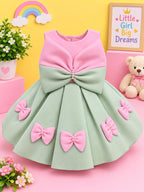 Elegant Pista Green Embellished Party Wear Frock for Girls