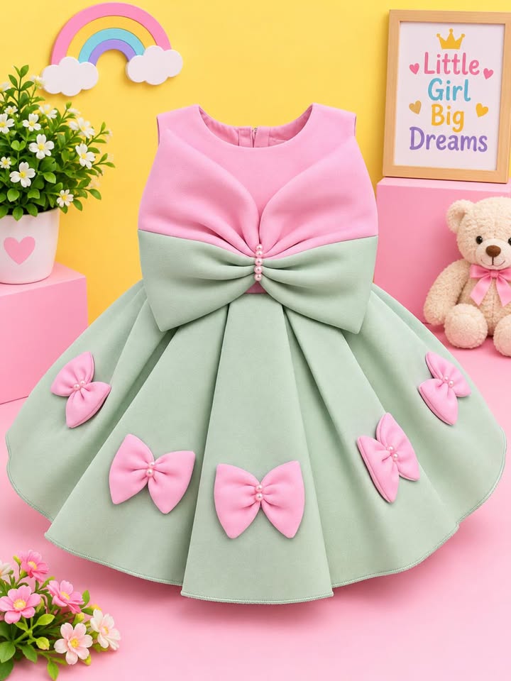 Elegant Pista Green Embellished Party Wear Frock for Girls