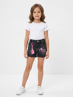 Pink Floral Bloom Dark Wash Denim Shorts