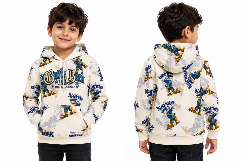Boys White All-Over Printed Graphic Hoodie
