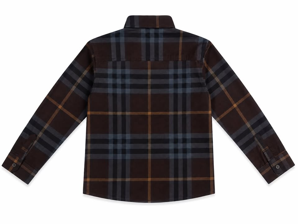 Boys Maroon Checkered Long Sleeve Cotton Shirt