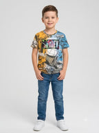 Boys Teal Graphic Printed Short Sleeve T-Shirt