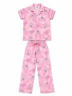 Kids Pink "Little Game Changer" Printed Nightwear Set