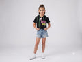 Girls Black Hooded Crop Top with Mesh Hood