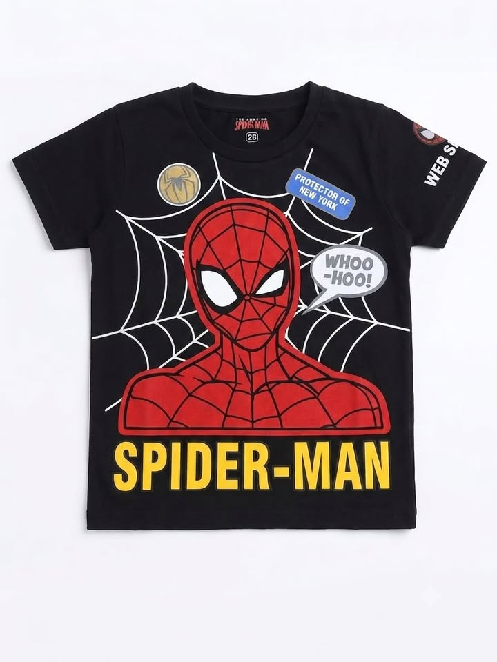 Boys Black Spider-Man Graphic Printed T-Shirt