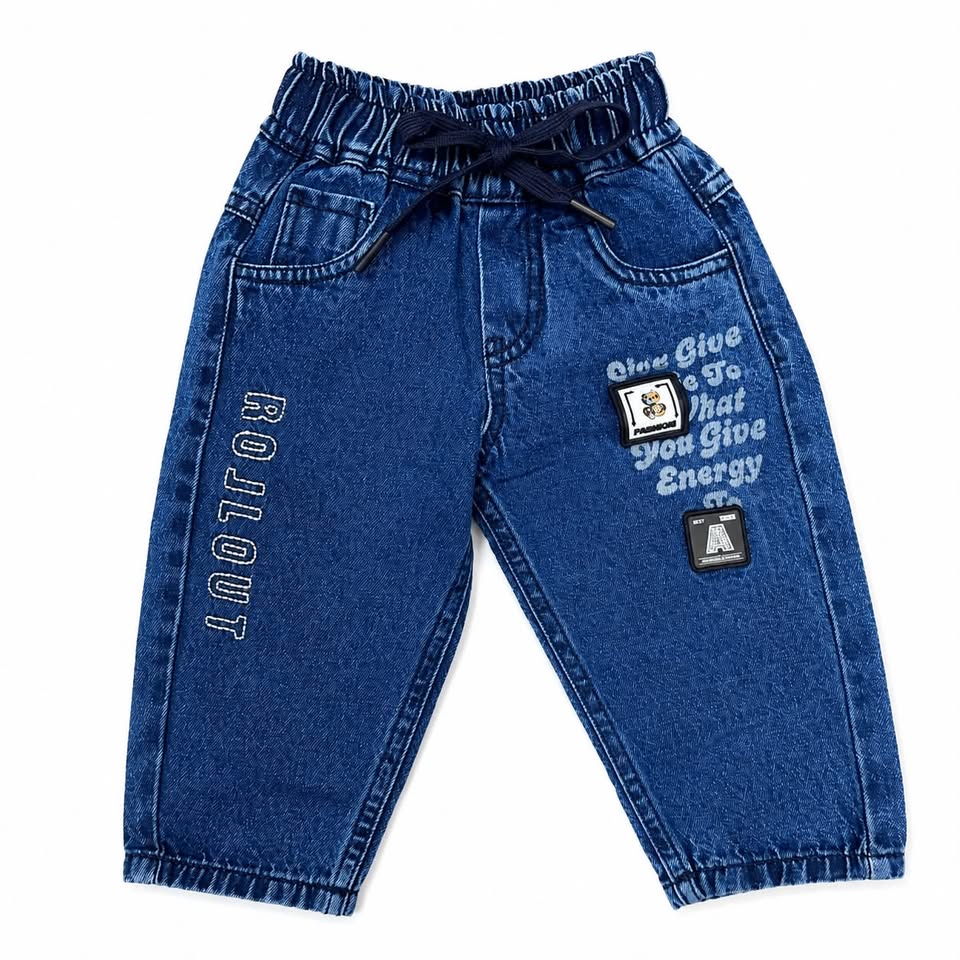 Boys Stone Blue Elastic Waist Denim Jeans