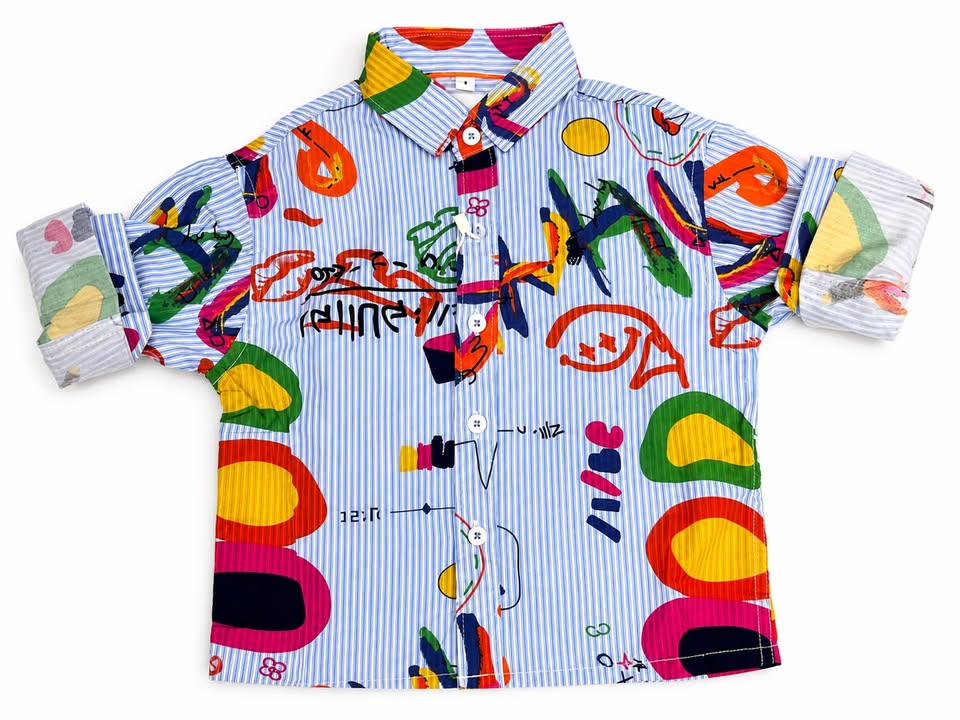 Boys Sky Blue Printed Cotton T-Shirt