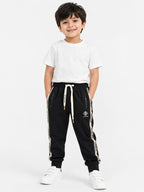 Boys Athletic Black Striped Track Pants