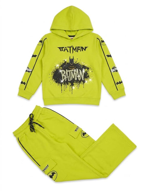 Boys Batman Lime Green Graphic Printed Hooded Co-ord Set