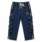 Boys Blue Cargo Track Pants with Pockets & Elastic Waist