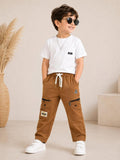 Boys Comfort Fit Casual Cargo Trousers - Brown