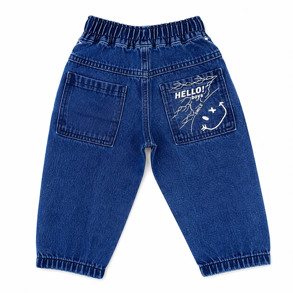 Boys Stone Blue Elastic Waist Denim Jeans