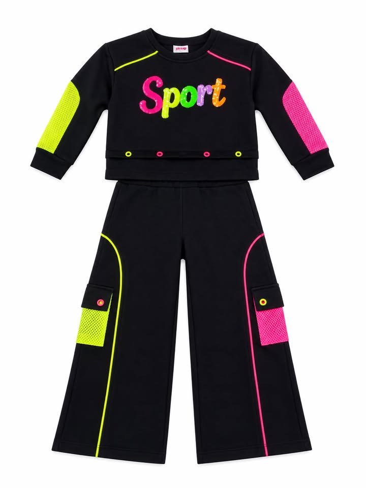Black Neon Athleisure Two-Piece Co-ord Se