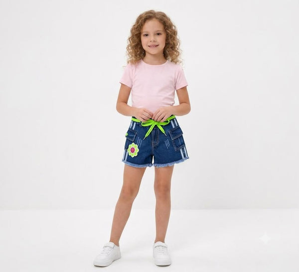 Girls' Utility Denim Shorts with Drawstring