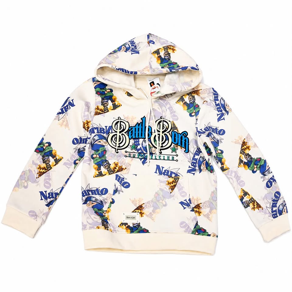 Boys White All-Over Printed Graphic Hoodie