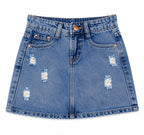 Girls' Light Blue Distressed Denim Skort with Drawstring