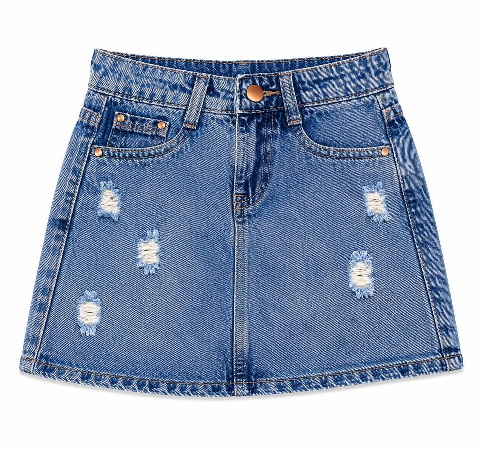 Girls' Light Blue Distressed Denim Skort with Drawstring