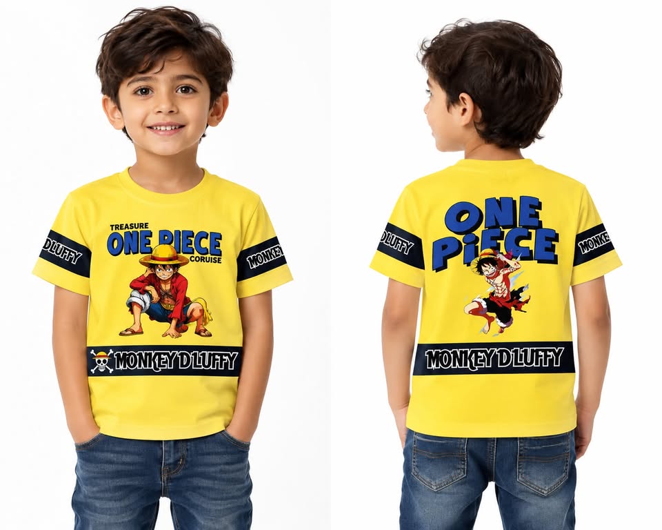 Boys One Piece Anime Printed T-Shirt (Yellow)