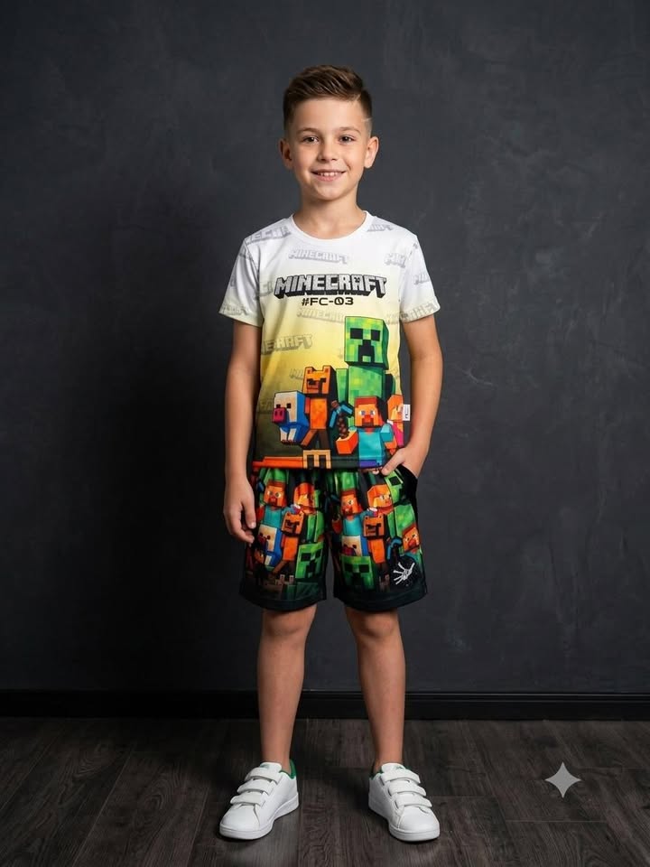 Boys Minecraft Pixel Graphic Printed Co-rd Set