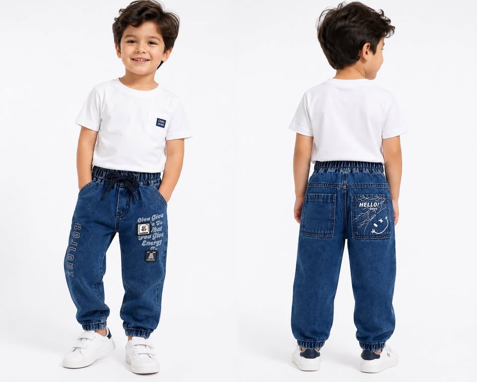 Boys Stone Blue Elastic Waist Denim Jeans