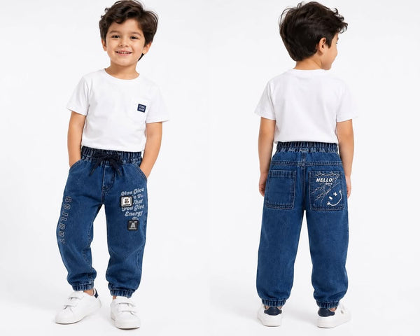 Boys Stone Blue Elastic Waist Denim Jeans