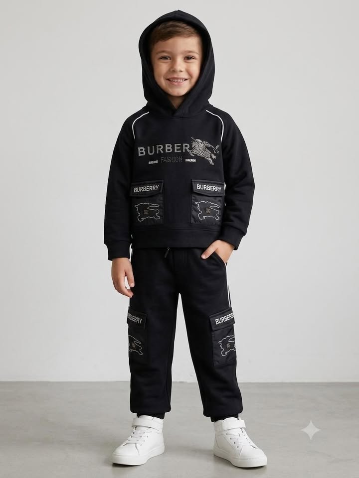 Boys Black Burberry Printed IMP Hoodie Cord Set