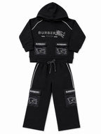Boys Black Burberry Printed IMP Hoodie Cord Set