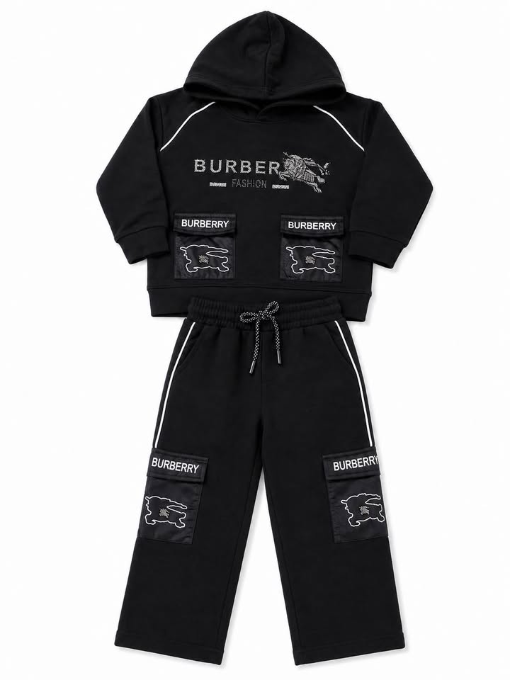 Boys Black Burberry Printed IMP Hoodie Cord Set