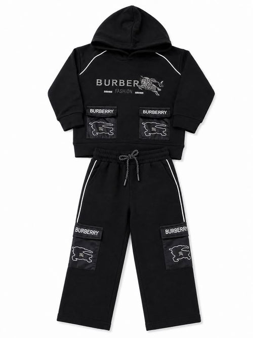Boys Black Burberry Printed IMP Hoodie Cord Set