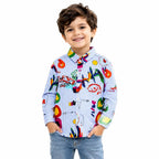 Boys Sky Blue Printed Cotton T-Shirt