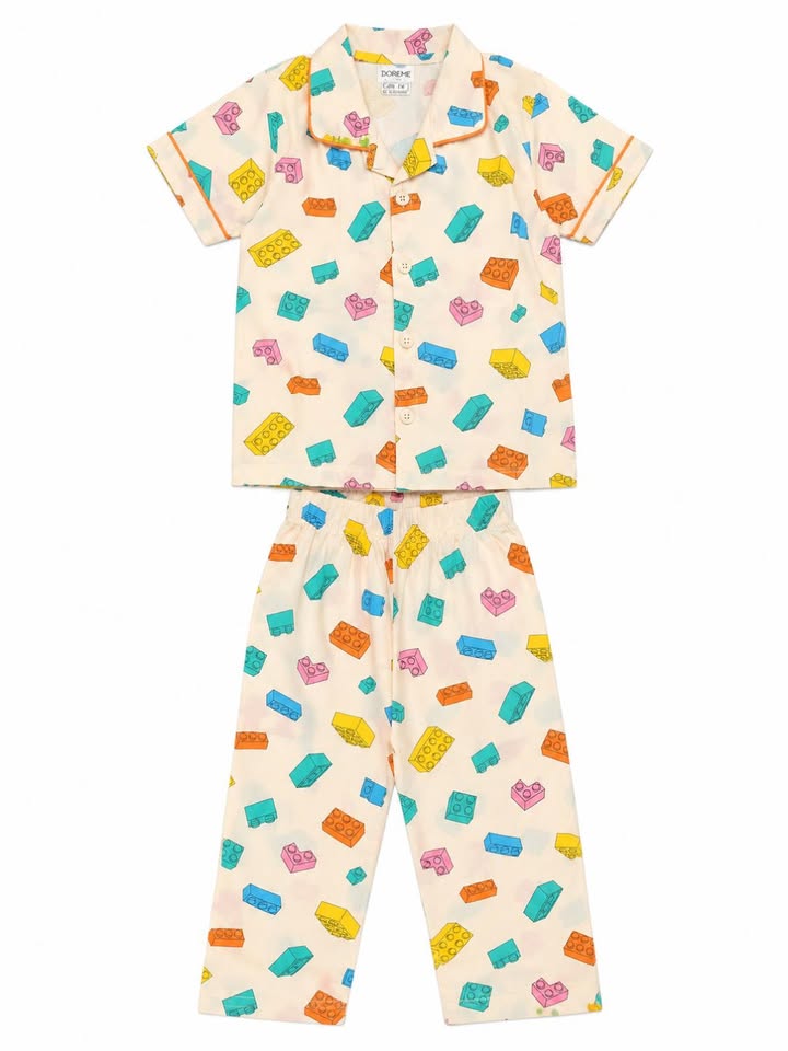 Boys Off-White Multi-Graphic Printed Cotton Night Suit