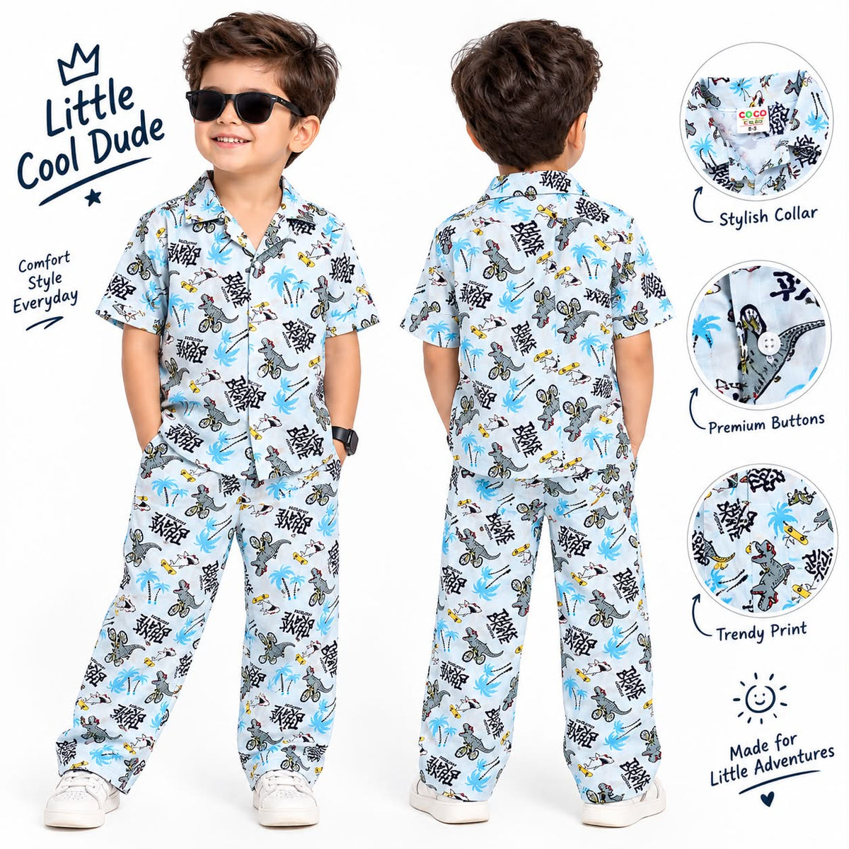 BOYS LITTLE COOL DUDE PRINTED SHIRT & PAJAMA NIGHTWEAR