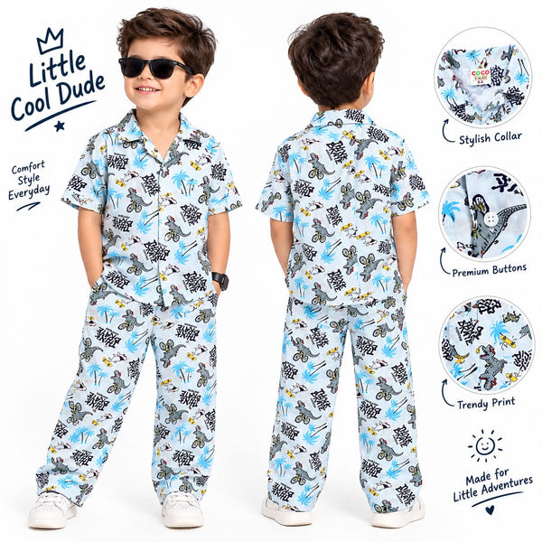 BOYS LITTLE COOL DUDE PRINTED SHIRT & PAJAMA NIGHTWEAR