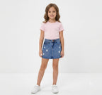 Girls' Light Blue Distressed Denim Skort with Drawstring
