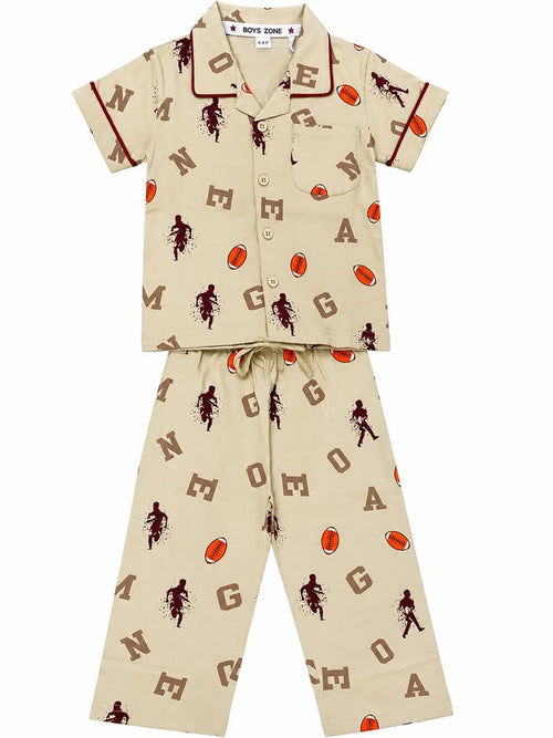 BOYS BEIGE PRINTED NIGHTSUIT