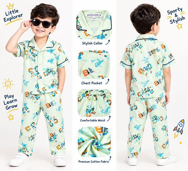 BOYS MINT GREEN PRINTED NIGHTSUIT