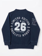 Boys Navy Blue Denim Printed Zip-Up Jacket