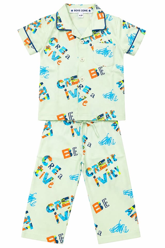 BOYS MINT GREEN PRINTED NIGHTSUIT