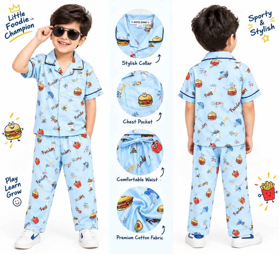 Little Cool Dude Printed Cotton Nightwear Set