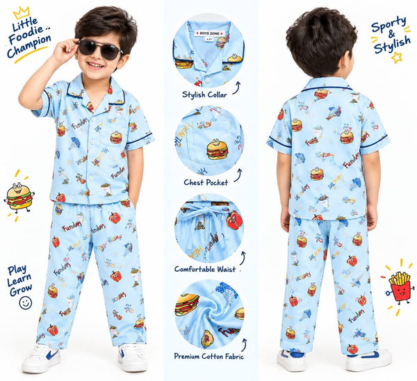 Little Cool Dude Printed Cotton Nightwear Set