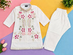 Boys White Festive Embroidered Ethnic Wear Set