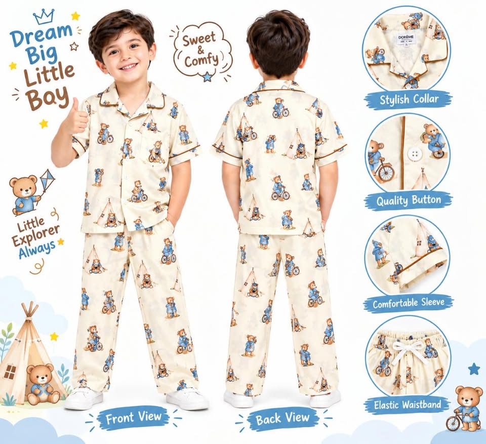 Boys Cream "Dream Big" Printed Cotton Nightwear Set