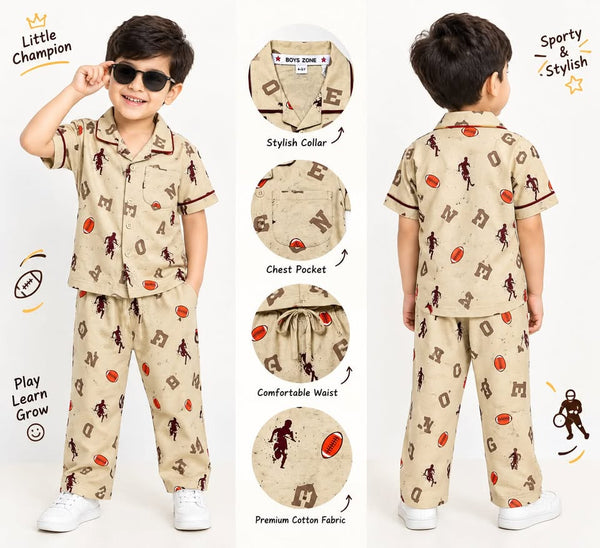 Little Cool Dude Printed Cotton Nightwear Set